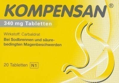 KOMPENSAN tablets 340 mg heartburn, bloated stomach 20 pc UK