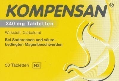 KOMPENSAN tablets 340 mg heartburn, bloated stomach 50 pc UK