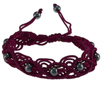 La Preciosa Hematite Beads Cord Macrame Bracelet - Dark Purple UK