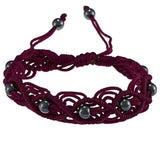 La Preciosa Hematite Beads Cord Macrame Bracelet - Dark Purple UK