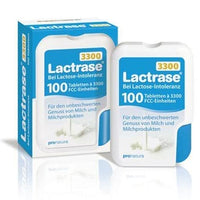 Lactose intolerance, LACTRASE 3,300 FCC tablets in a click dispenser UK