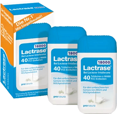 LACTRASE, lactose intolerance, 18,000 FCC tablets in dispenser double pack UK