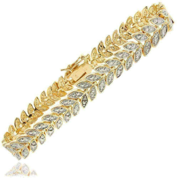 Leaf Bracelet Finesque Gold or Silver Overlay Diamond Accent UK