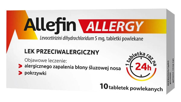 Levocetirizine, antiallergic, Allefin Allergy 5 mg 10 film-coated tablets UK