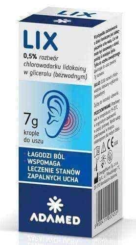 Lix ear drops 7g, lidocaine hydrochloride in glycerol (anhydrous) UK