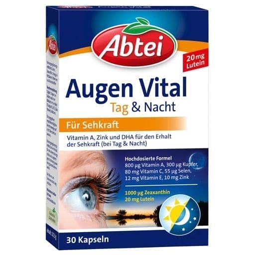 Lutein + vitamins A + C + E support vision, ABBEI Vital Eyes Day & Night Capsules UK