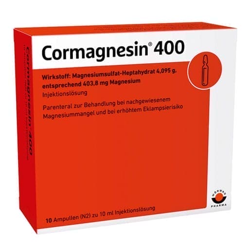 Magnesium sulfate heptahydrate, CORMAGNESIN 400 ampoules UK