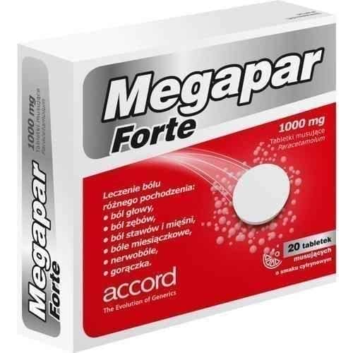 Megapar Forte 1g x 20 effervescent tablets, Pain reliever UK