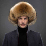 Mens winter hats -Winter Men Real Silver Fox with Leather UK