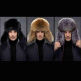 Mens winter hats -Winter Men Real Silver Fox with Leather UK