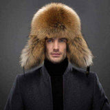 Mens winter hats -Winter Men Real Silver Fox with Leather UK