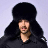 Mens winter hats -Winter Men Real Silver Fox with Leather UK