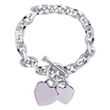 Miadora Sterling Silver Double Heart Link Charm Bracelet UK