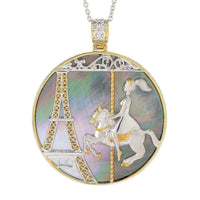 Michael Valitutti Palladium Silver Paris Round Mother-of-Pearl Eiffel Tower & Carousel Pendant - peacock UK