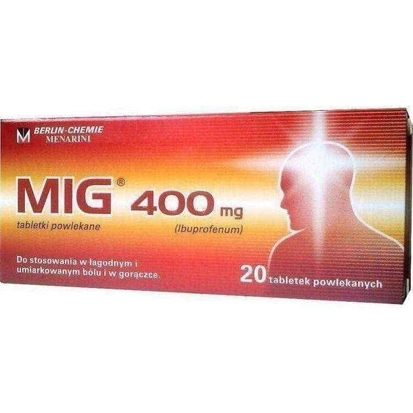 MIG 400mg x 20 tabl. toothache relief, migraine treatment, muscle pain relief UK