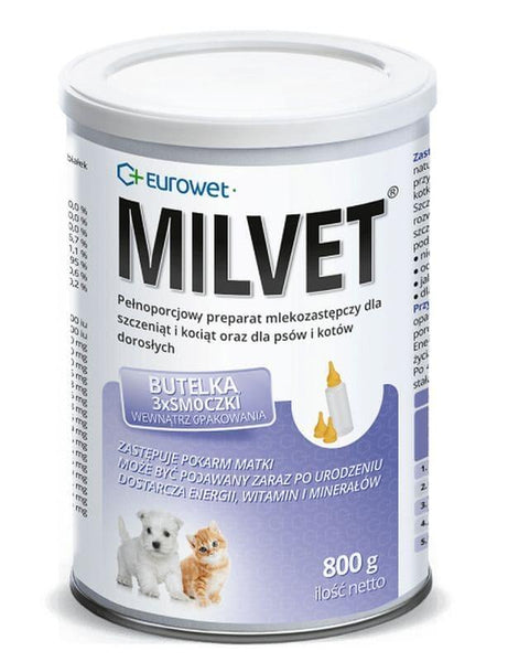 Milk replacer for puppies, cats, puppies milk replacement, Milvet 300 g bottle + pacifier UK