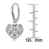 Mondevio Sterling Silver High Polished Heart Filigree Leverback Earrings UK