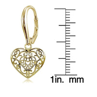 Mondevio Sterling Silver High Polished Heart Filigree Leverback Earrings UK