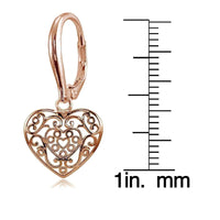 Mondevio Sterling Silver High Polished Heart Filigree Leverback Earrings UK