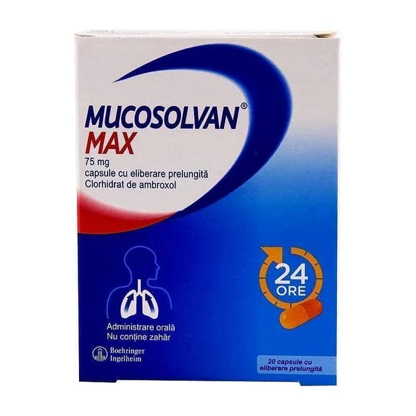 Mucosolvan Max 75mg x 20 capsules, ambroxol hydrochloride UK