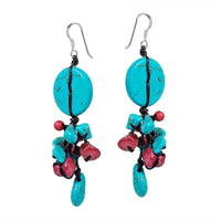 Multi-Stone Turqouise Synthetic Coral .925 Silver Cluster Earrings UK