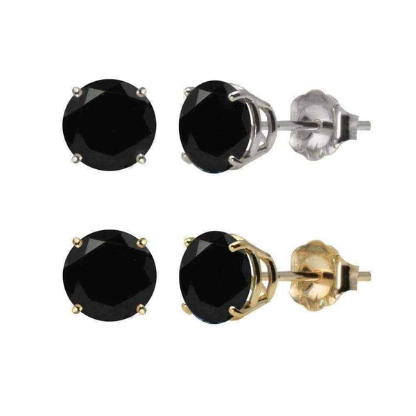 Onyx stud earrings - 10k White Gold or Yellow Gold 8mm Round Black Onyx Stud Earrings UK