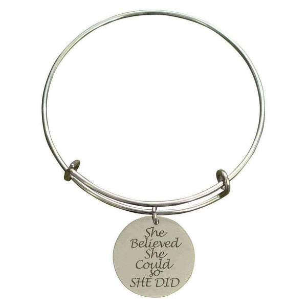 Pink Box "She Believed She Could So She Did" Inspirational Stainless Steel Expandable Bangle Bracelet UK