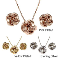 Plated Sterling Silver Love Knot Earring, Necklace or Set UK