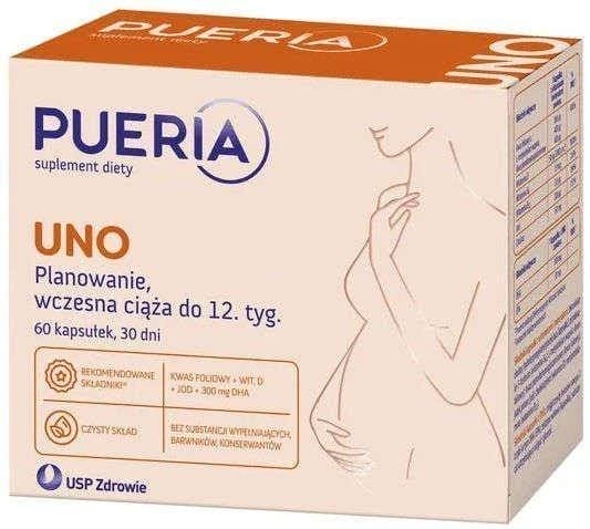 Pueria Uno x 60 capsules, pregnancy first trimester, folic, DHA acid UK