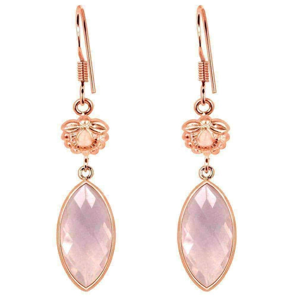 Quartz Dangle Earrings - Rose Gold Over 925 Silver 9 Carat Marquise Cut Rose UK