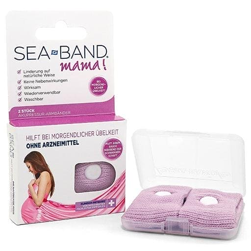 Relief from morning sickness without drugs, SEA-BAND mama acupressure band for pregnant women UK