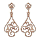 Rose Gold Finish Sterling Silver Cubic Zirconia Filigree Dangle Earrings UK