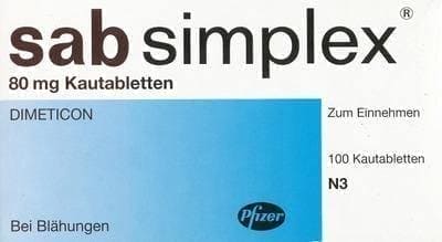 SAB simplex chewable tablets 100 pc simeticone, dimeticone UK