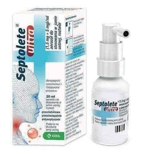 Septolete Ultra 1.5 mg + 5mg spray 30ml, larynx pharynx, laryngopharynx, gingivitis treatment UK