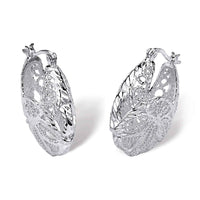 Silver Earrings | 925 Sterling Silver Filigree Leaf Hoop Earrings Tailored UK