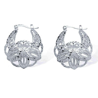 Silver Earrings | 925 Sterling Silver Filigree Leaf Hoop Earrings Tailored UK