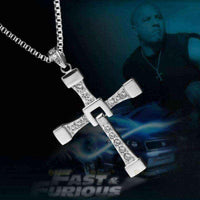 Silver necklace Fashionable Rhinestones Inlaid Cross UK