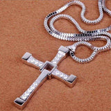 Silver necklace Fashionable Rhinestones Inlaid Cross UK