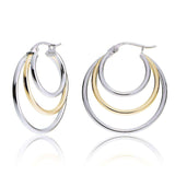 Silver Tri Round Hoop Earrings UK