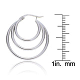 Silver Tri Round Hoop Earrings UK
