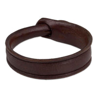 Sleek Chic Handmade Bangle Like Burnished Brown Leather with Hill Tribe Bell Bead Closure Womens Wristband Bracelet (Thailand) UK