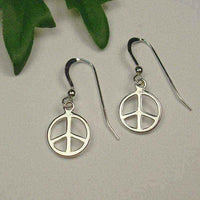Small Sterling Silver Peace Sign Dangle Hook Earrings UK