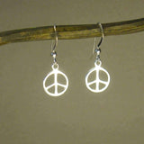 Small Sterling Silver Peace Sign Dangle Hook Earrings UK