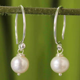 Snow Queen Elegant Perfect for Bridal Round White Pearl Drops on 925 Sterling Silver Hooks Womens Dangle Earrings (Thailand) UK