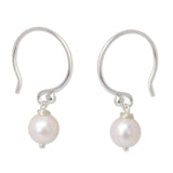 Snow Queen Elegant Perfect for Bridal Round White Pearl Drops on 925 Sterling Silver Hooks Womens Dangle Earrings (Thailand) UK