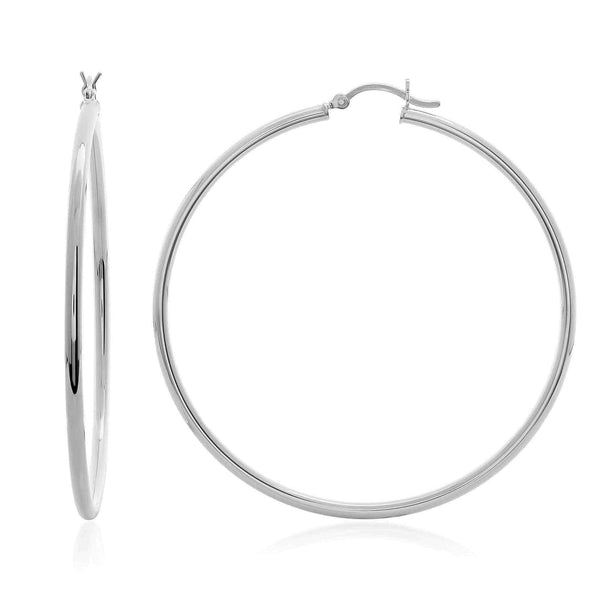 Sterling Essentials Silver 2.3-inch Classic Tube Hoop Earrings UK