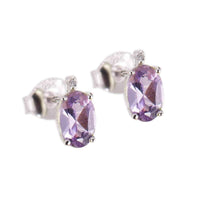 Sterling Silver 0.89ct Oval Amethyst and White Diamond Stud Earring UK