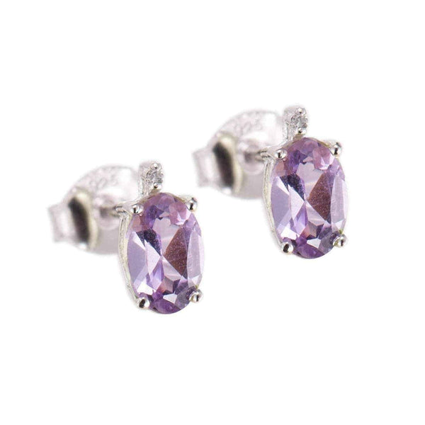 Sterling Silver 0.89ct Oval Amethyst and White Diamond Stud Earring UK