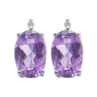 Sterling Silver 0.89ct Oval Amethyst and White Diamond Stud Earring UK