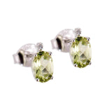 Sterling Silver 1ct Oval Peridot and White Diamond Stud Earring UK